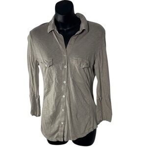 Standard James perse women’s 3/L beige long sleeve top button up ribbed